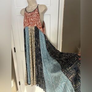Summer Days Boho Halter Maxi Dress with Patchwork Panel Skirt. NWOT